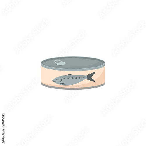 Fish can cartoon vector icon. Tuna, sardines or anchovy well preserved and conserved in round shape aluminium tin.