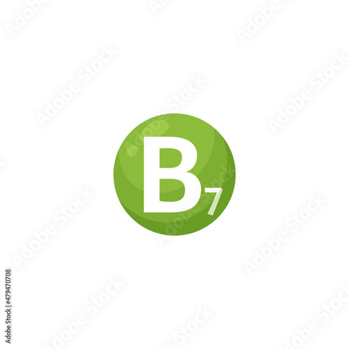 Vitamin B7 green shining supplement capsule vector icon. Vitamin B Seven round circle pill, medicine to boost energy.