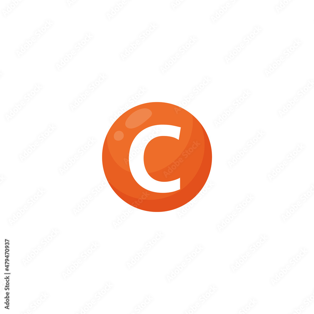 Vitamin C simple round orange vector icon. Ascorbic acid supplement bubble shape capsule. Vitamin C symbol. Vitamin C simple round orange vector icon. Ascorbic acid supplement bubble shape capsule. Vitamin C symbol.