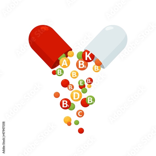 Vitamin nutritious complex in one capsule in form of balls or bubbles in flat