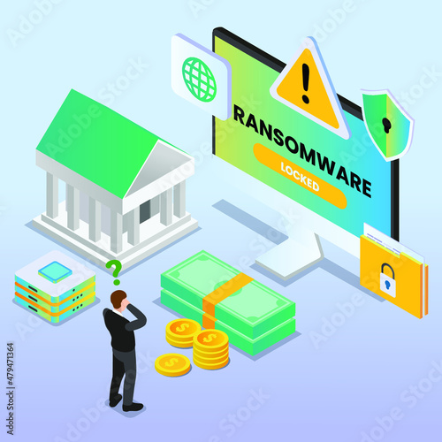 Online banking security threat isometric 3d vector concept for banner, website, illustration, landing page, flyer, etc.