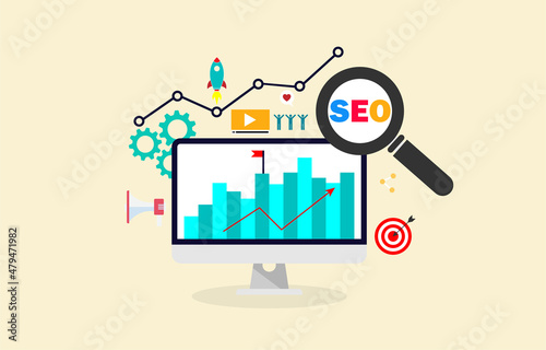 SEO Search Engine Optimization, concept for promoting ranking traffic on website, optimizing your website to rank in search engines or SEO.