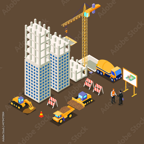 Hotel site construction isometric 3d vector concept for banner, website, illustration, landing page, flyer, etc.