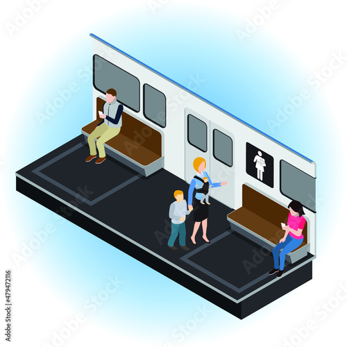 Priority seat in a public transport for elderly people isometric 3d isometric 3d vector concept for banner, website, illustration, landing page, flyer, etc.