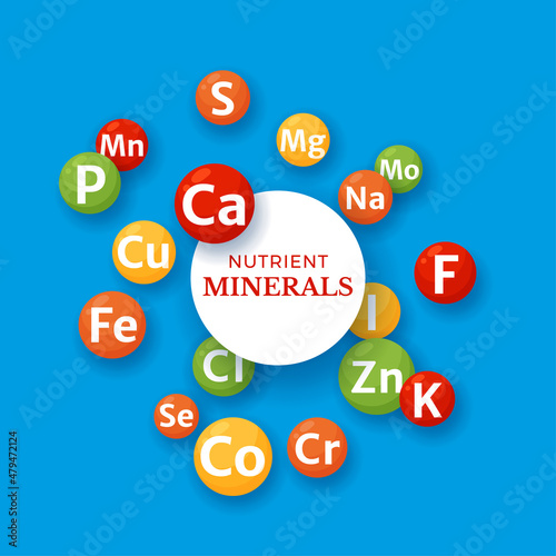 Vitamins and minerals for healthy nutrition. Multivitamin and nutrients vector symbol icons shaped as round balls flying