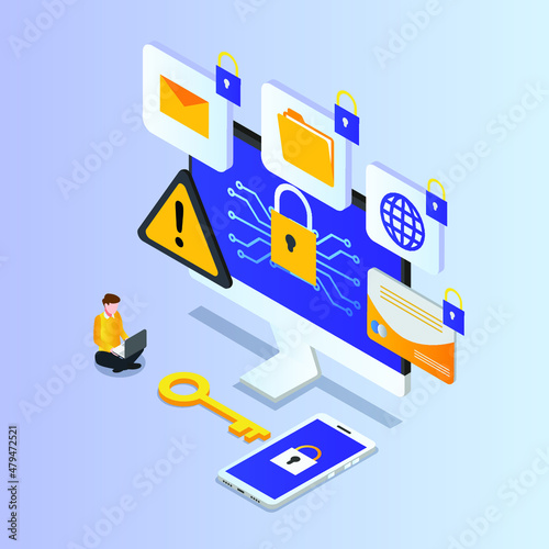Computer data security isometric 3d vector concept for banner, website, illustration, landing page, flyer, etc.