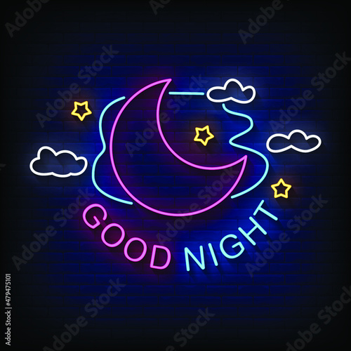 Good night Neon Signs Style Text Vector