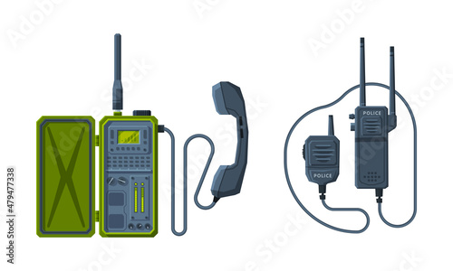 Handheld Transceiver or Walkie-talkie as Portable Radio Device with Antenna Vector Set
