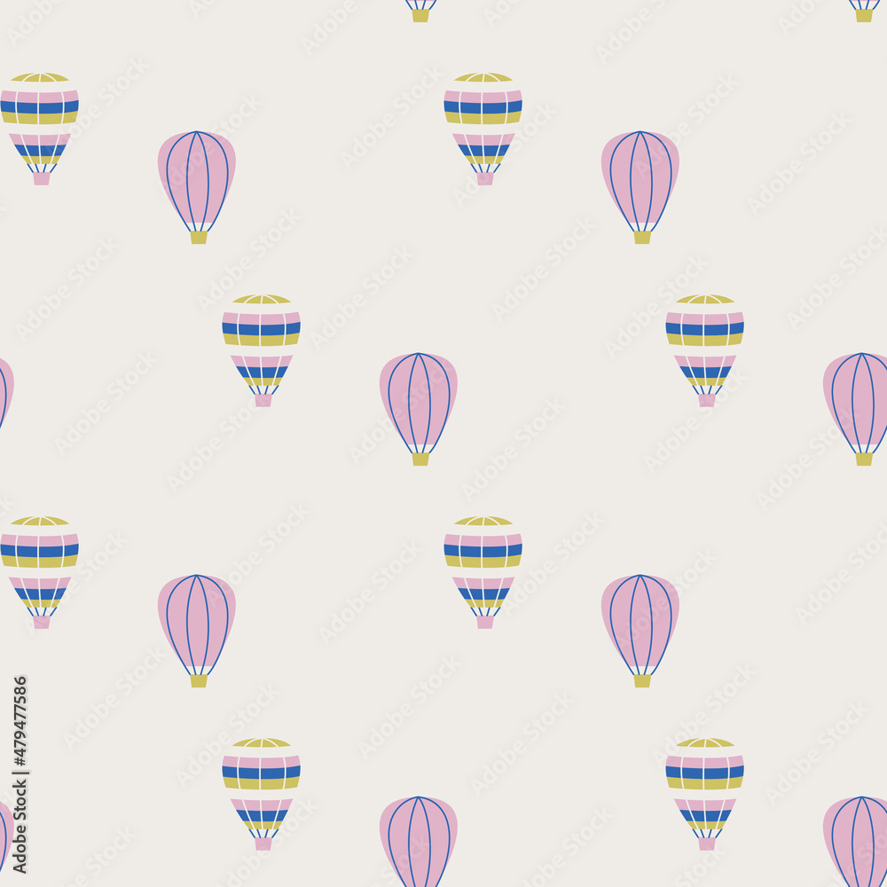Seamless vector balloon pattern. Multicolor hand drawn airship background. For fabric, textile, banner, design, wrapping.