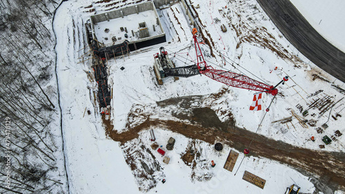 construction site with crane in winteR