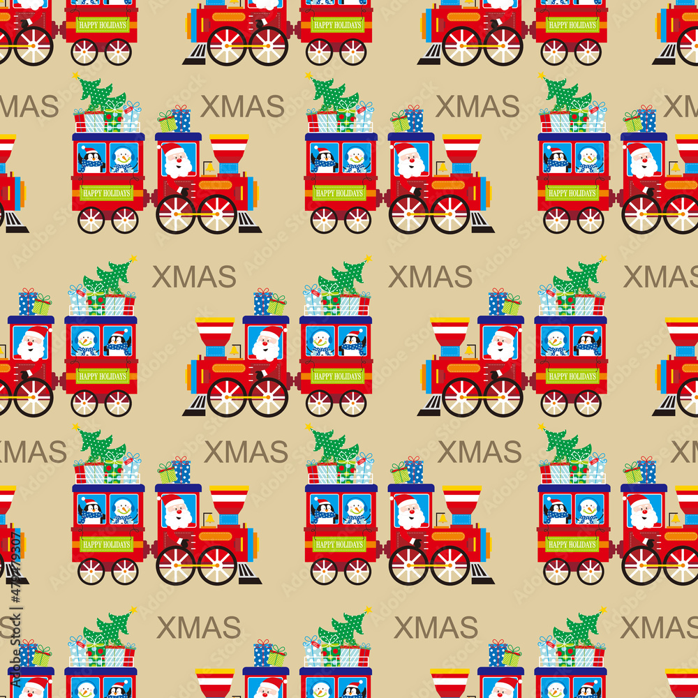 christmas pattern with christmas trains