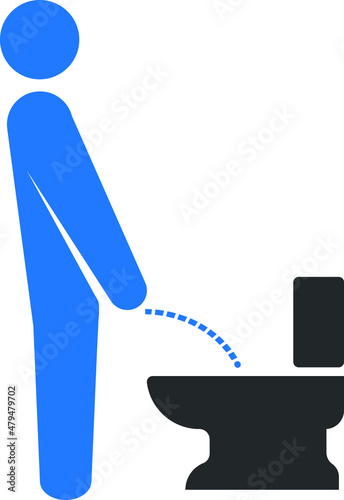 Man peeing sign icon, peeing in the washroom blue icon vector 
