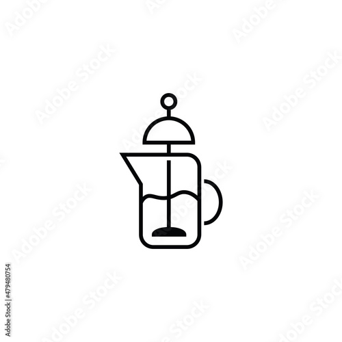 Household and daily routine concept. Single outline monochrome sign in flat style. Editable stroke. Line icon of french press for tea or special teapot or kettle