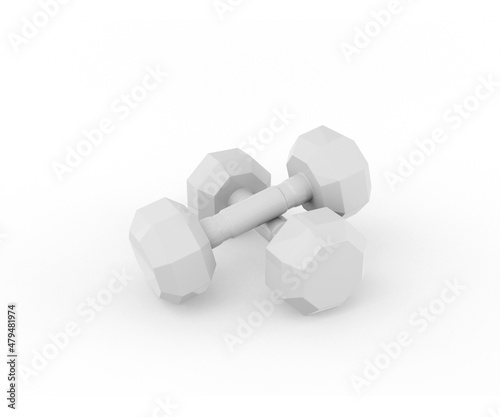 White dumbbells on a white background. Minimalistic design object. 3d rendering.