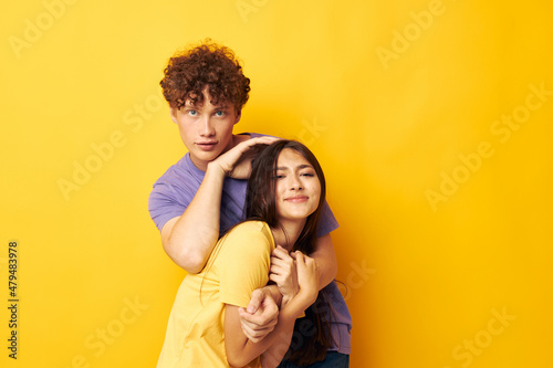 young boy and girl Friendship posing fun studio Lifestyle unaltered