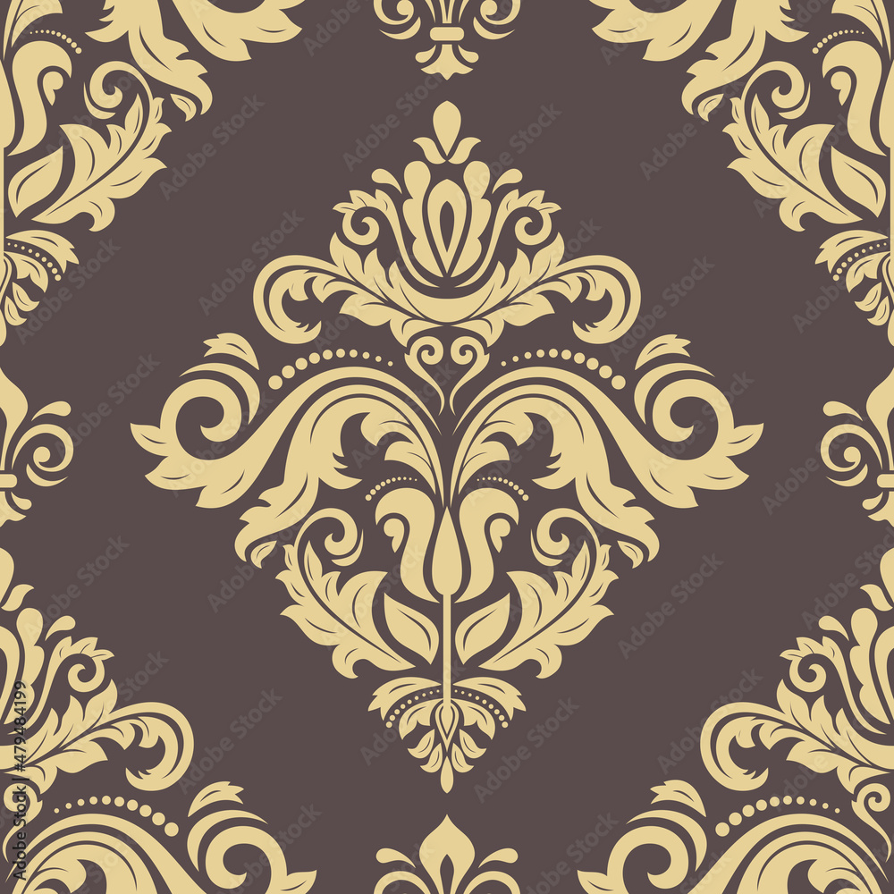 Classic seamless pattern. Damask orient brown and golden ornament. Classic vintage background. Orient ornament for fabric, wallpaper and packaging Classic seamless pattern. Damask orient brown and golden ornament. Classic vintage background. Orient ornament for fabric, wallpaper and packaging