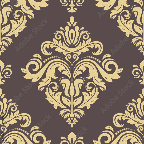 Classic seamless pattern. Damask orient brown and golden ornament. Classic vintage background. Orient ornament for fabric, wallpaper and packaging