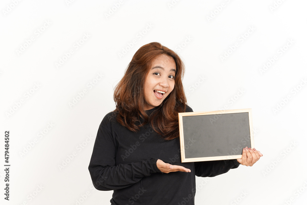Showing, Presenting and holding Blank Blackboard Of Beautiful Asian Woman Wearing Black Shirt Showing, Presenting and holding Blank Blackboard Of Beautiful Asian Woman Wearing Black Shirt