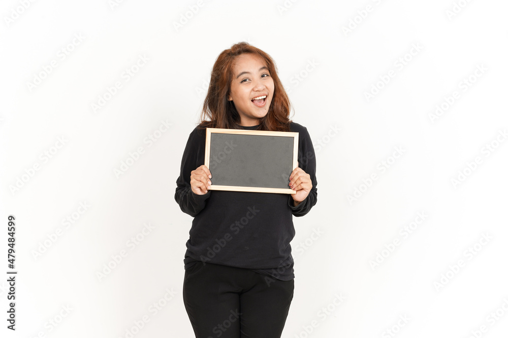 Showing, Presenting and holding Blank Blackboard Of Beautiful Asian Woman Wearing Black Shirt Showing, Presenting and holding Blank Blackboard Of Beautiful Asian Woman Wearing Black Shirt