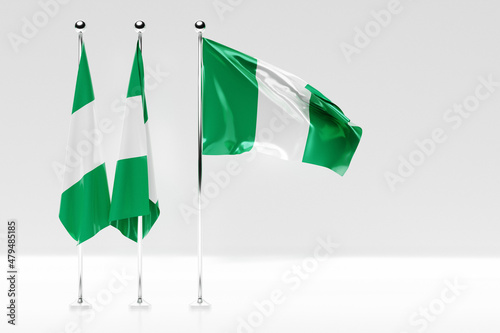 Quadro su tela 3D illustration of the national flag of Nigeria on a metal flagpole fluttering