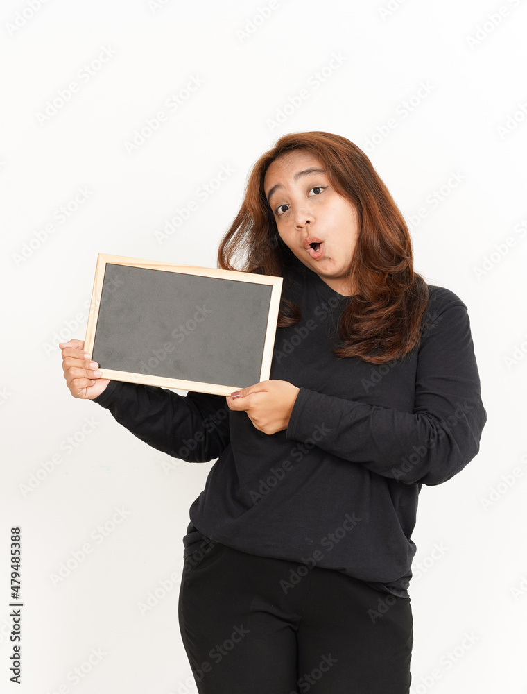 Showing, Presenting and holding Blank Blackboard Of Beautiful Asian Woman Wearing Black Shirt Showing, Presenting and holding Blank Blackboard Of Beautiful Asian Woman Wearing Black Shirt