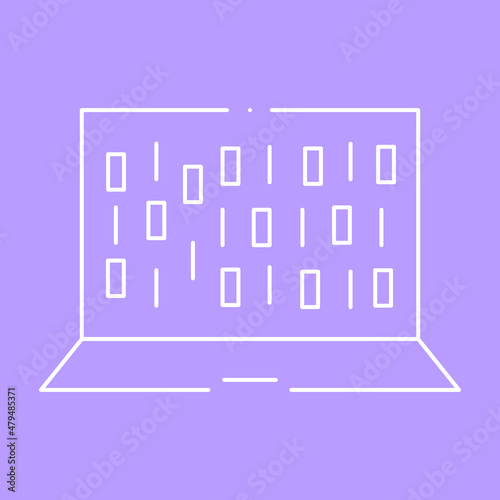 Artificial intelligence and machine learning line icon. Laptop binary. Simple thin outline pictogram. AI concept. Innovative robotic technology element. Cpu,cloud. Editable stroke vector illustration