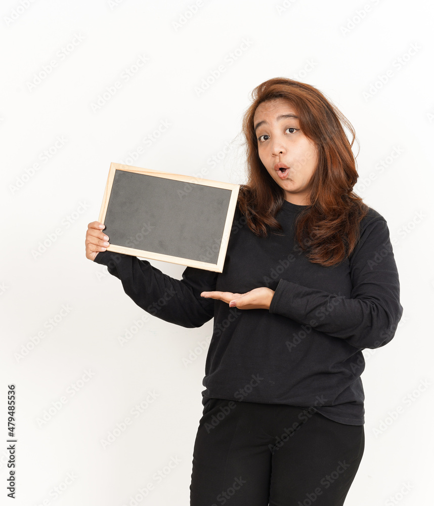 Showing, Presenting and holding Blank Blackboard Of Beautiful Asian Woman Wearing Black Shirt Showing, Presenting and holding Blank Blackboard Of Beautiful Asian Woman Wearing Black Shirt
