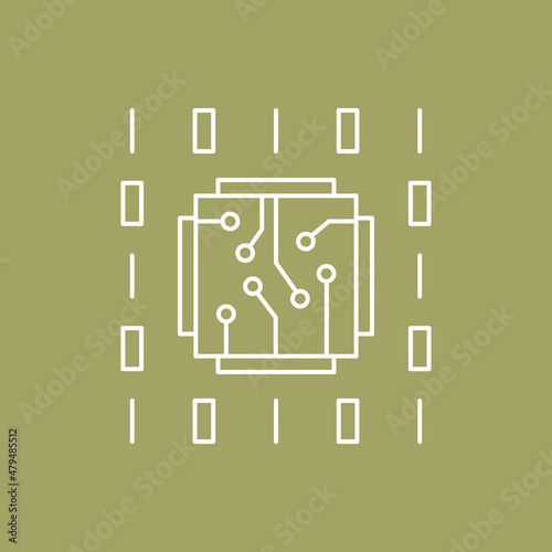 Artificial intelligence and machine learning line icon. Gpu binary. Simple thin outline pictogram. AI concept. Innovative robotic technology element. Cpu,cloud. Editable stroke vector illustration