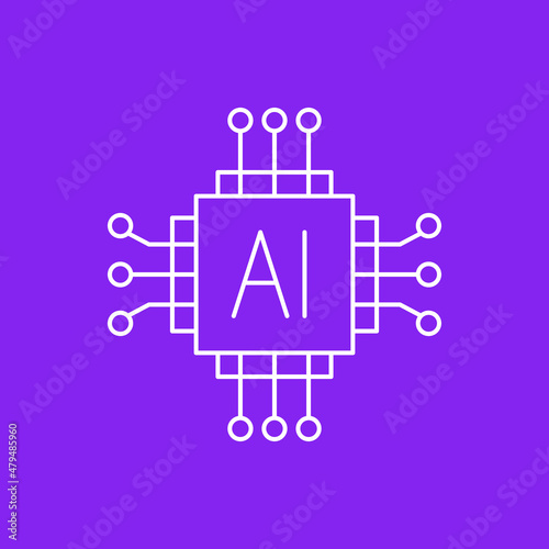 Artificial intelligence and machine learning line icon. Gpu ai. Simple thin outline pictogram. AI concept. Innovative robotic technology element. Cpu,cloud. Editable stroke vector illustration