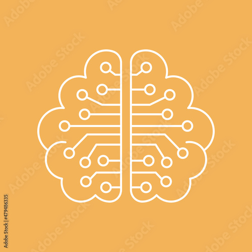 Artificial intelligence and machine learning line icon. Robotic brain. Simple thin outline pictogram. AI concept. Innovative robotic technology element. Cpu,cloud. Editable stroke vector illustration