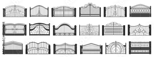 Vászonkép Fence gate isolated black set icon