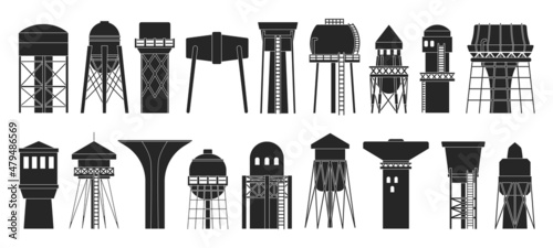 Water tower vector black set icon. Vector illustration tank reservoir on white background. Isolated black set icon water tower .