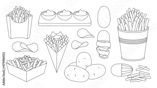 Potato fry vector illustration on white background. Vector outline set icon vegetable food. Isolated outline set icon potato fry.