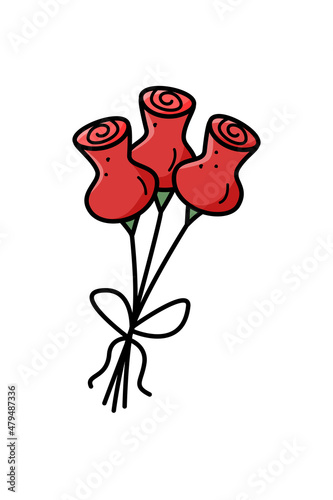 Bouquet of roses, doodle flowers vector illustration on white.