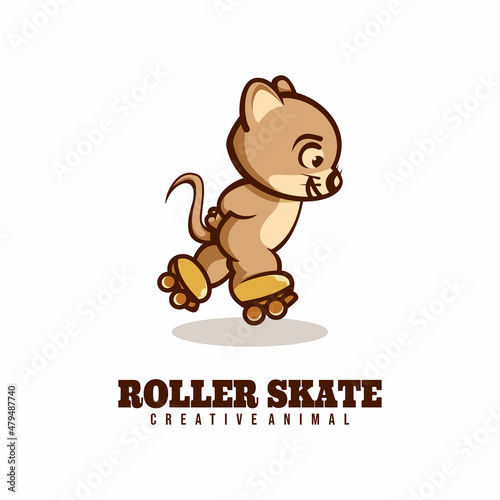 Vector Logo Illustration Roller Skate Mouse Mascot Cartoon Style.
