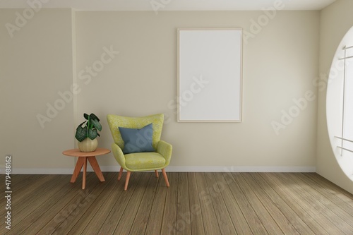 picture frame concept. empty room interior 3d rendering
