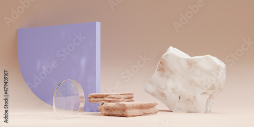 Stone Podium with mabel for product presentation. Natural beauty pedestal, relaxation and health, 3d illustration photo