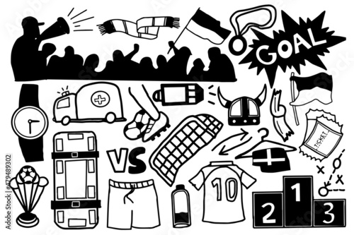 hand drawn football supporters doodle style design concept
