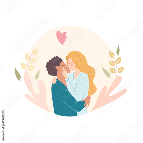 Couple in love, cartoon vector illustration for valentine's day concept.	