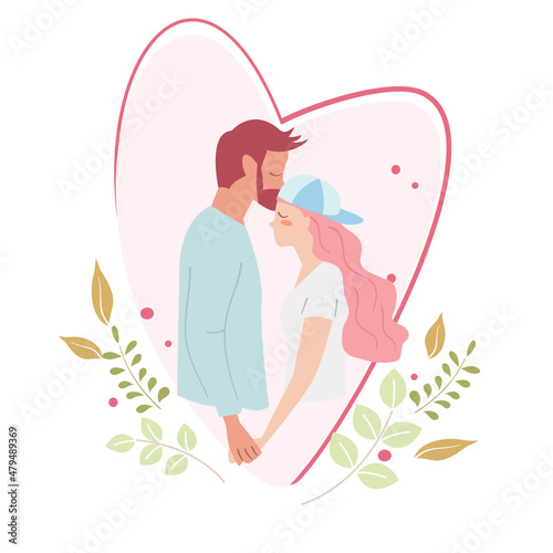 Couple in love, cartoon vector illustration for valentine's day concept.	