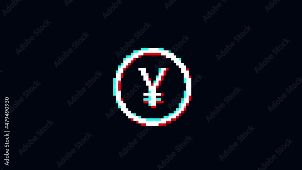 pixel yen coin Glitch icon animated. isolated on black background. digital glitch effect. 4K video. cool effect. pixel yen coin Glitch icon animated. isolated on black background. digital glitch effect. 4K video. cool effect.