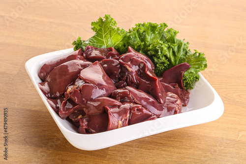 Raw chicken liver in the bowl