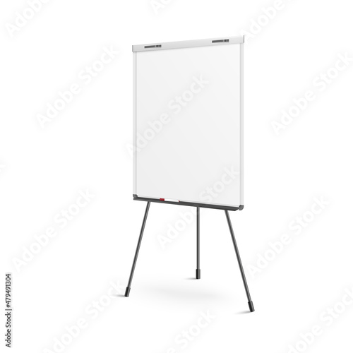 Blank flip chart for offices or classrooms, realistic vector illustration isolated on white background.