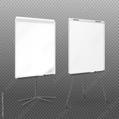 Paper flip chart set with blank space for text, realistic vector illustration isolated on white background.