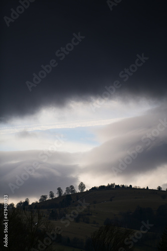 Spectacular sky. Shapes of clouds during a winter day.