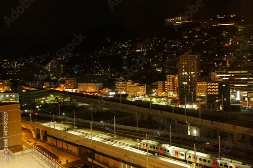 Nagasaki Station and Cityscape of Nagasaki at Night in Nagasaki, Japan - 日本 長崎県 長崎駅 駅前 街並みの夜景  © Eric Akashi