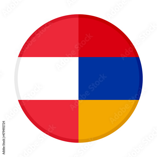round icon with austria and armenia flags. vector illustration isolated on white background