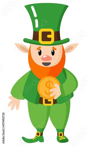 Leprekonk to the feast of St. Patrick. White background, isolator. Flat style. Vector illustration.