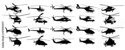 Fotografie, Tablou The set of helicopter silhouettes.