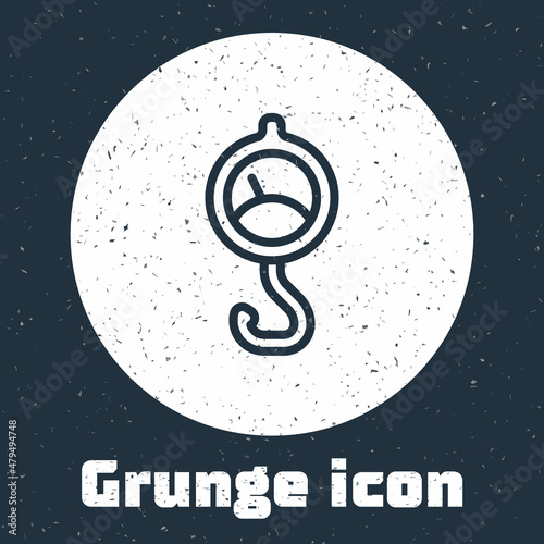 Grunge line Spring scale icon isolated on grey background. Balance for weighing. Determination of weight. Monochrome vintage drawing. Vector